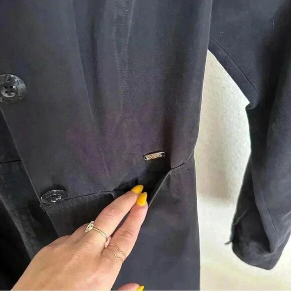 Vintage GUESS Faux Fur Mid Length Trench Coat RARE Jacket in Black Sz. Small - Picture 9 of 16